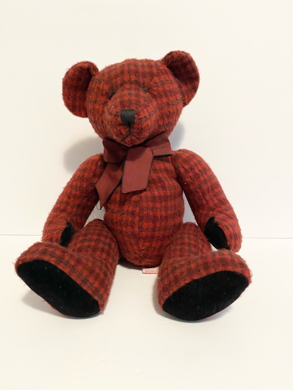 Vintage Russ Berrie Nelly 13" Plush Teddy Bear Flannel Red & Black Plaid #4820